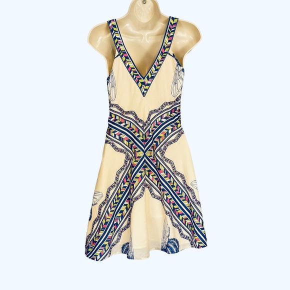 Leifnotes Anthropologie Ivory Blue Bombus Bumble Bee Sleeveless Sun Dress Size 2 - Picture 6 of 8